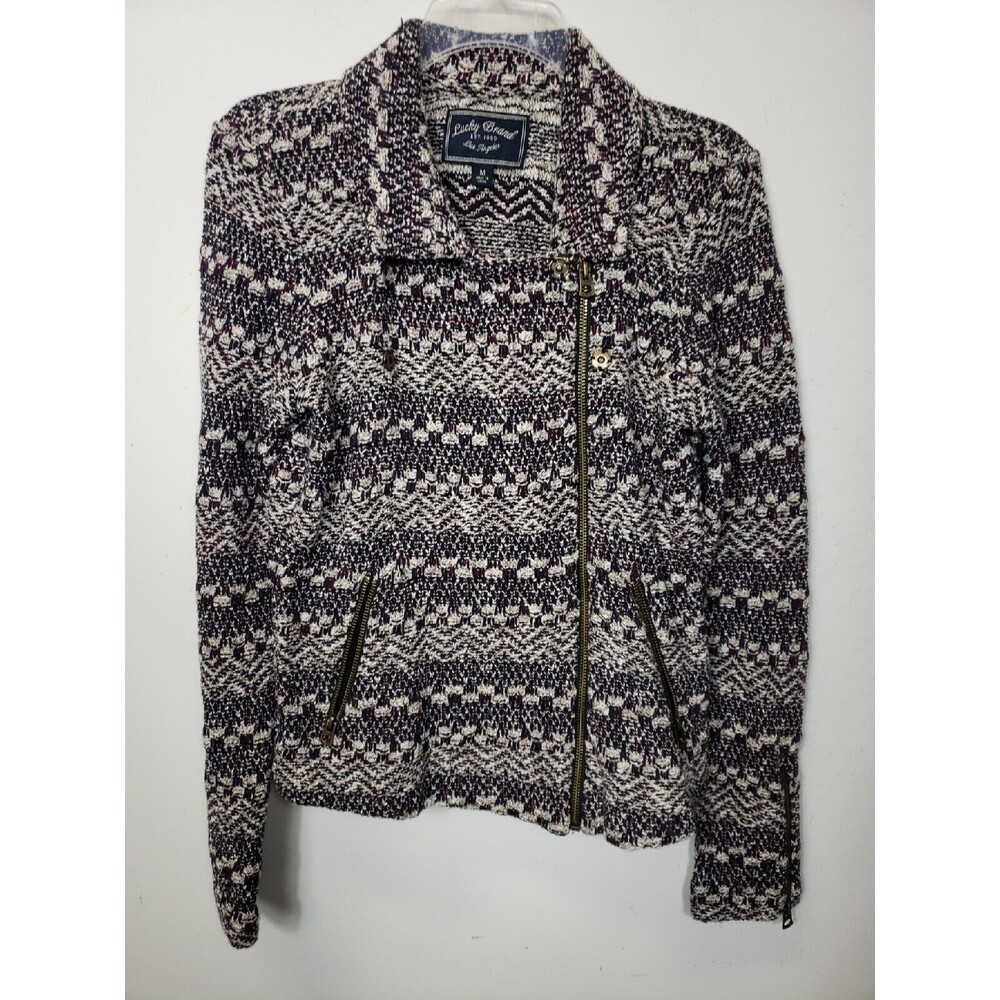 Lucky Brand Women's Medium  Jacket Zip Up Casual knit Cardigan sweater